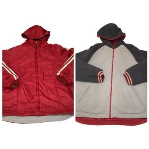 Athletetech Red Reversible Hooded Jacket with White Stripes Size M